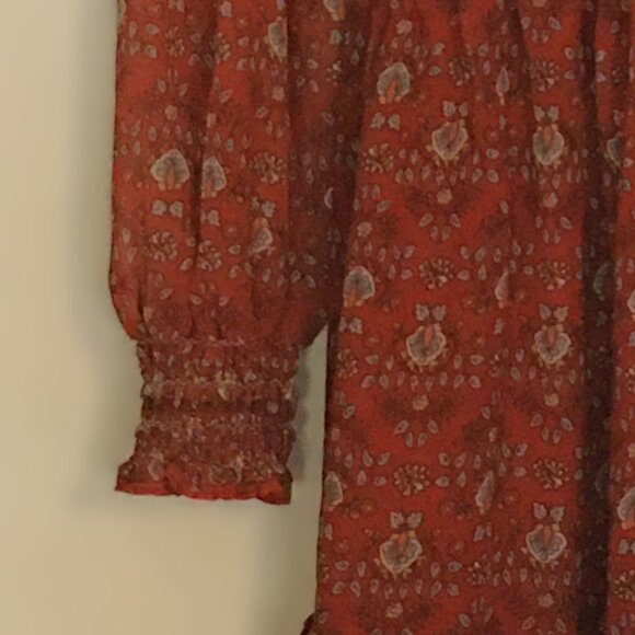 MAX STUDIO ☮ Crepe Long Sleeve Tiered Short Dress with Smocked Waist NEW!! - Picture 4 of 11